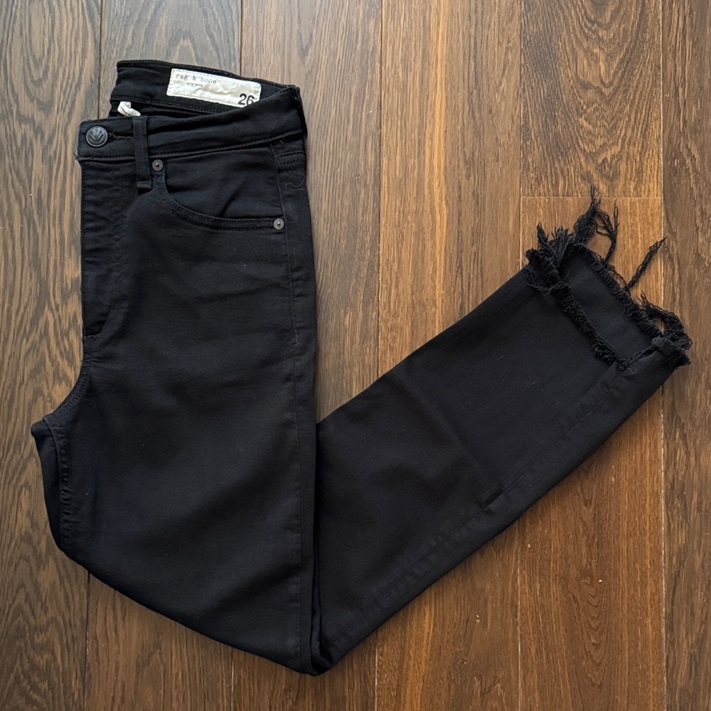 Rag & Bone Black Frayed Ankle Jeans